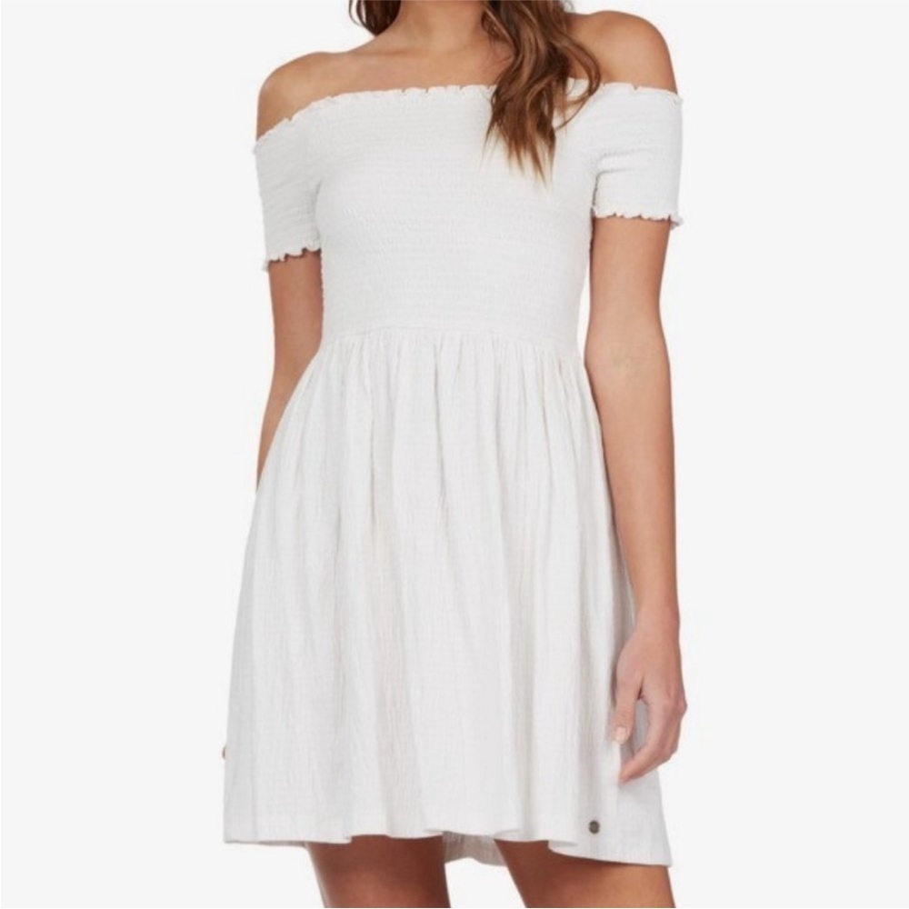 ROXY off the shoulder smocked white dress